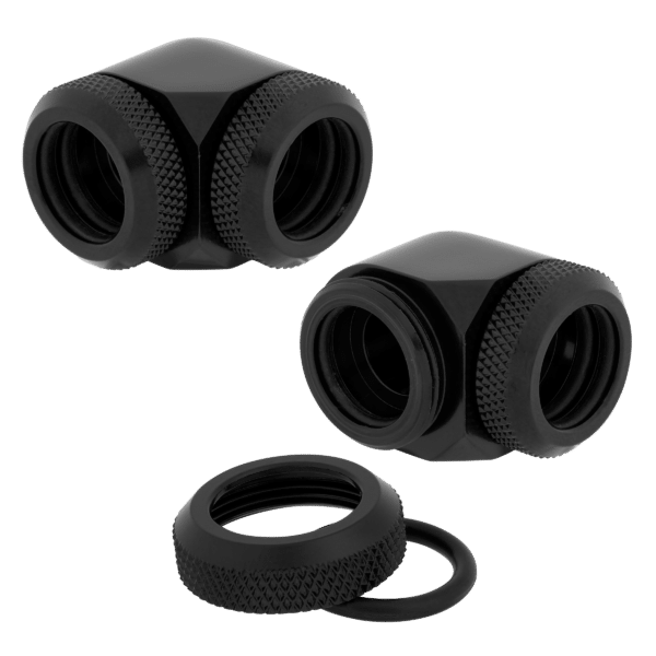 ⁦זוג מתאמים CORSAIR Hydro X Series XF Hardline 90° 14mm Fitting - Black⁩ – תמונה ⁦2⁩