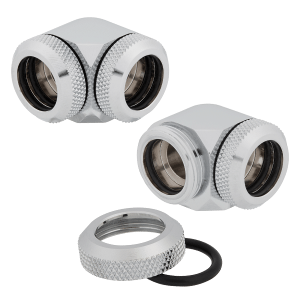 ⁦זוג מתאמים CORSAIR Hydro X Series XF Hardline 90° 14mm Fitting - Chrome⁩ – תמונה ⁦3⁩